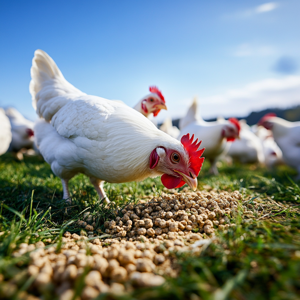 Conscumemac1978 close up of white chickens eating feed medium s 9e399154 0df2 4d00 b813 22d45bbbf2e7