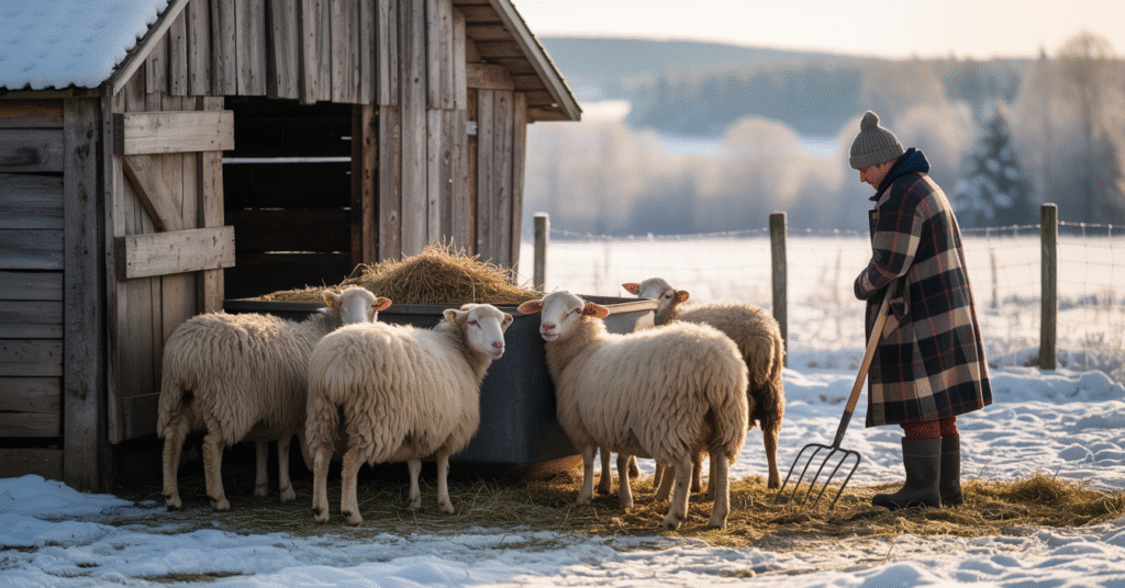 sheep in the winter
