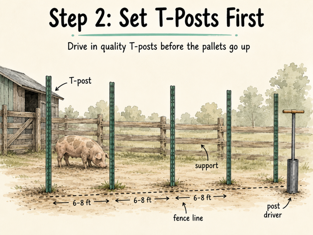 step 2 creating a pallet fence for pigs