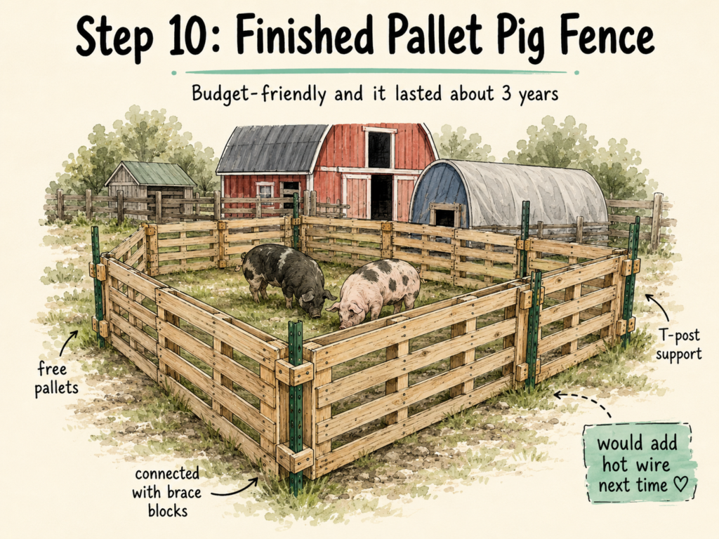 finished pallet pig fence DIY tutorial