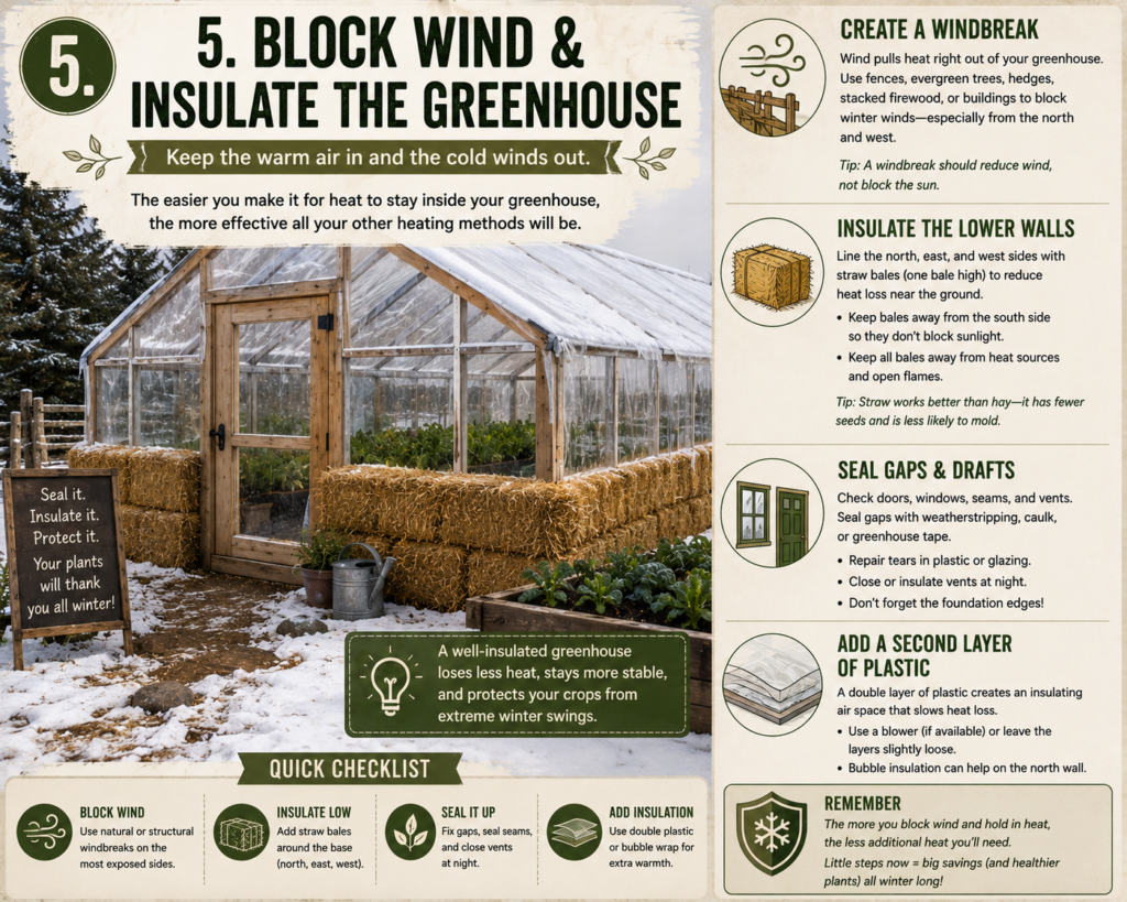 Heat greenhouse with wind block