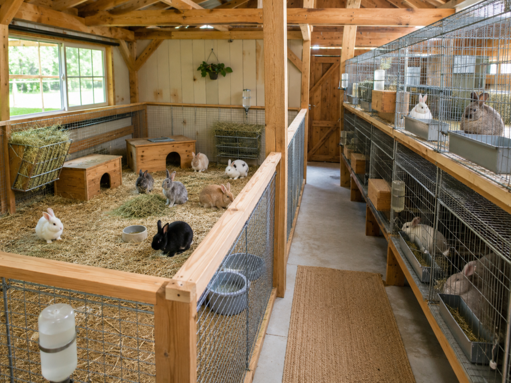 Rabbit colony with cages