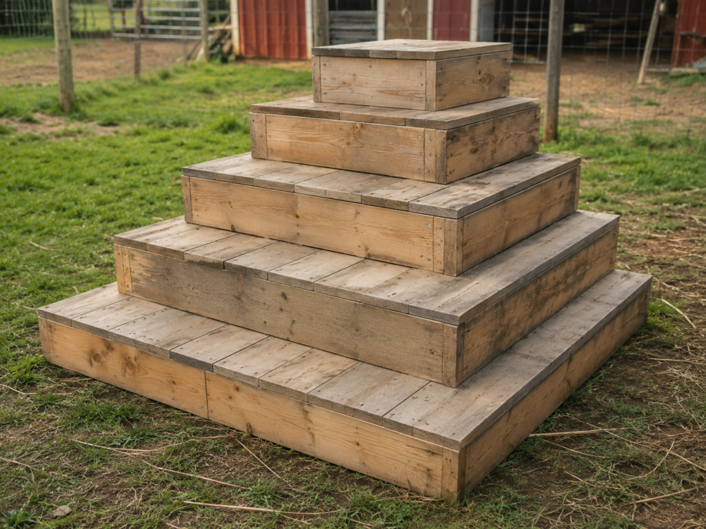 Wooden step pyramid for goats