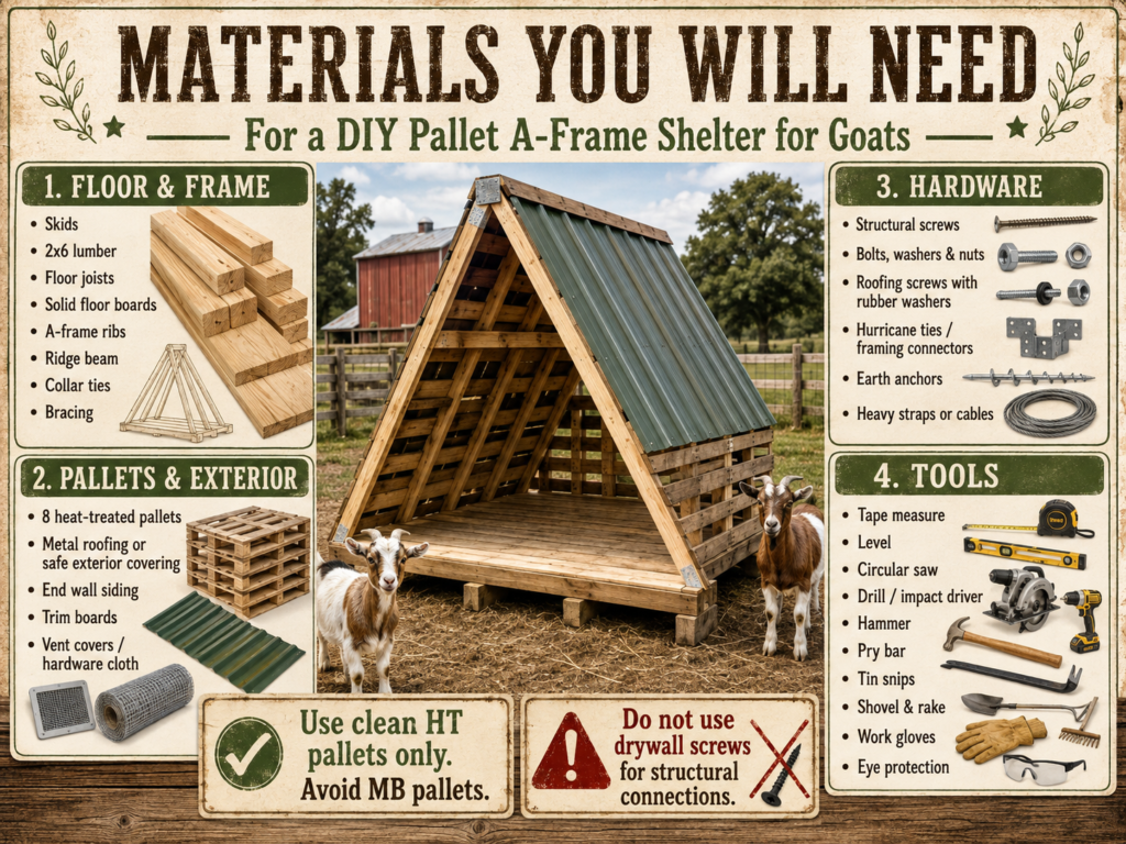 Materials for goat a frame pallet house