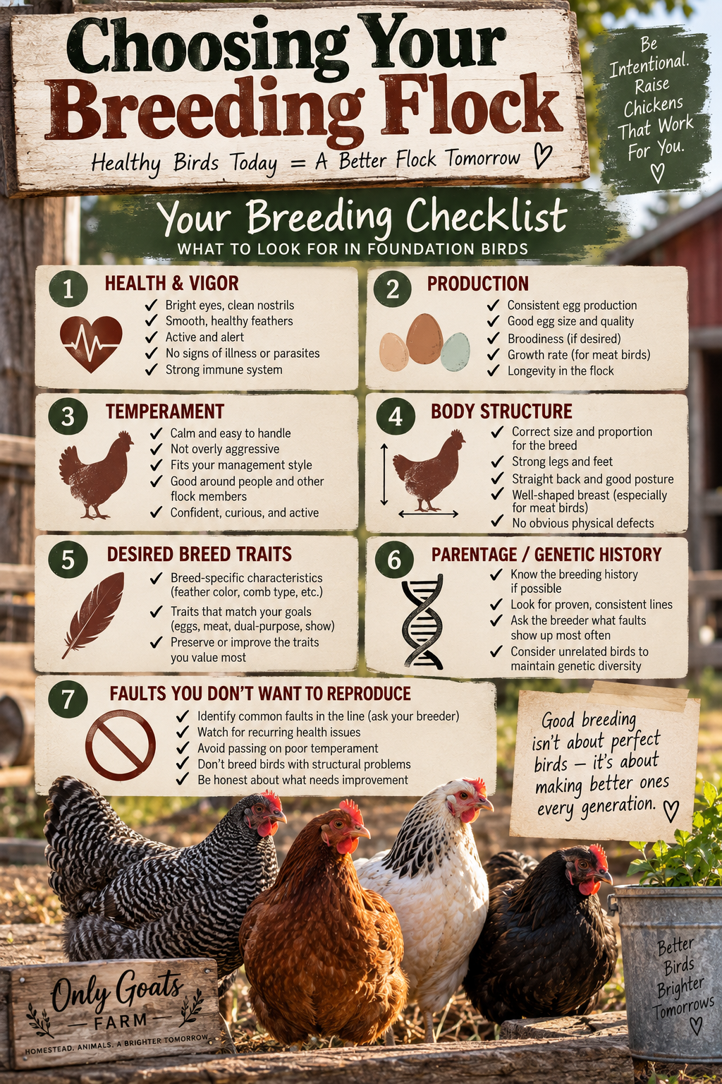 Chicken breeding flock checklist for choosing healthy foundation birds for a backyard flock