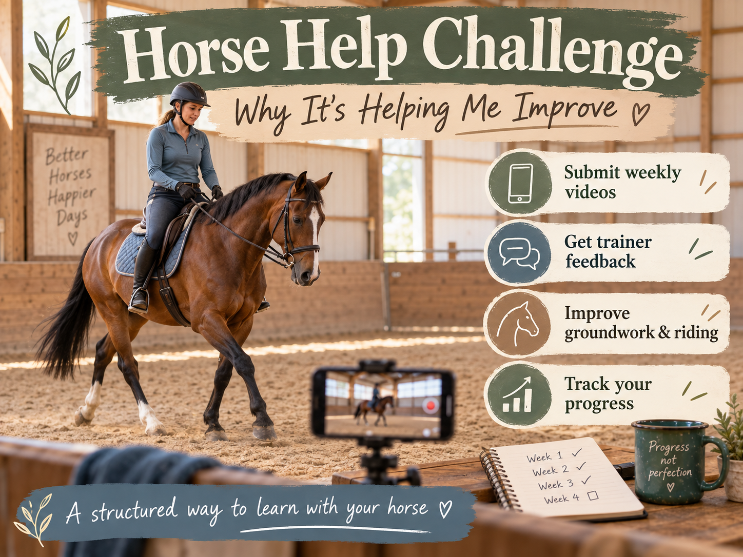 Horse Help Challenge training review for horse riders using Pivo to record training sessions